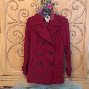 St John’s Bay Wool Pea Coat Burgundy Red.